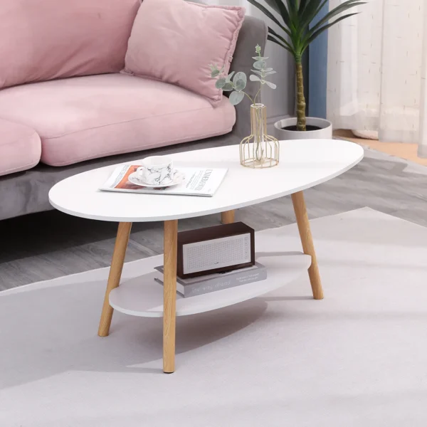 90cm Coffee Table 2-Tier for Living Room Sofa Table with Storage Space White - Image 5
