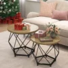 Small Round Coffee Table Set of 2, Modern Coffee Table with Metal Frame, Living Room Table with Easy Assembly