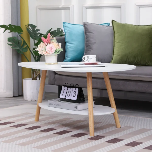 90cm Coffee Table 2-Tier for Living Room Sofa Table with Storage Space White - Image 3