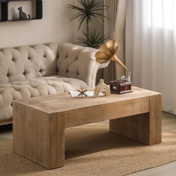 Farmhouse Coffee Table 49" Rustic Coffee Table Mid Century Modern Wooden Coffee Tables for Living Room Natural Solid Firwood