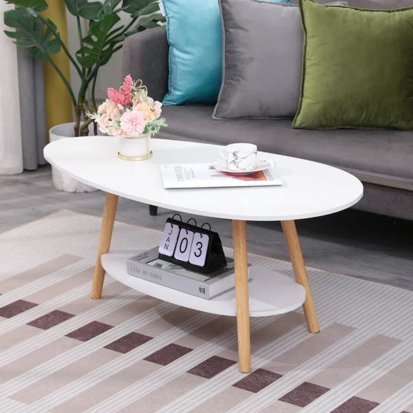 90cm Coffee Table 2-Tier for Living Room Sofa Table with Storage Space White