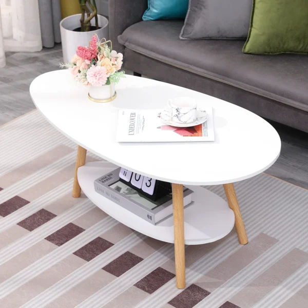 90cm Coffee Table 2-Tier for Living Room Sofa Table with Storage Space White - Image 2