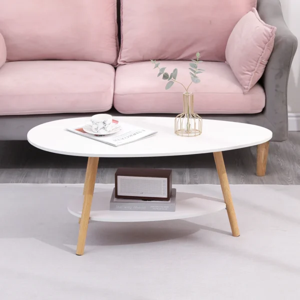 90cm Coffee Table 2-Tier for Living Room Sofa Table with Storage Space White - Image 4